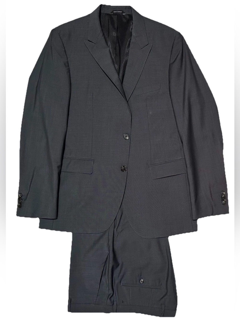 $1495 HUGO BOSS BLACK LABEL SUIT 40R 40 R STEEL BLUE-GRAY SELF STRIPE PEAK LAPEL